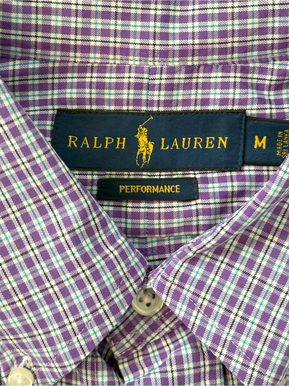 Ralph Lauren Purple and White Plaid Button-Down Shirt Sz M